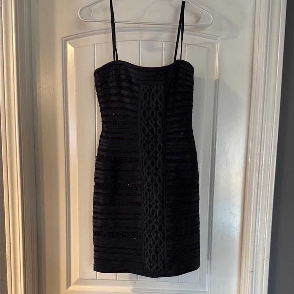 BCBGMaxAzria Navy Blue Ruched Mini Dress Spaghetti Strap Bodycon